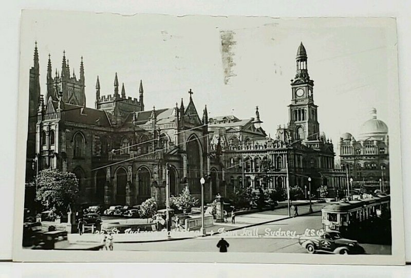 Australia RPPC St. Andrews Cathedral & Town Hall Sydney Real Photo Postcard I9