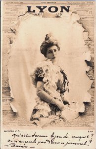 Art Nouveau Lady Lyon France Opera Glamour Vintage RPPC C065