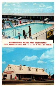 Postcard SWIMMING POOL SCENE Hagerstown Maryland MD AS8026