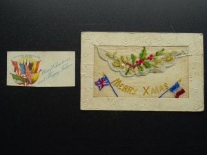 WW1 c1916 Embroidered Silk Postcard MERRY CHRISTMAS GREETINGS with Insert