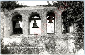 c1950s San Juan Capistrano, CA Mission RPPC Bells Ruins Red Brick Old World A163