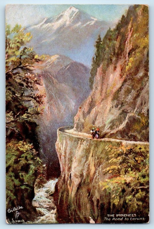 1910 Pyrenees Herring Road to Laruns Cliff Tuck Oilette 2042 Vintage Postcard