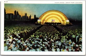 Chicago Illinois ILL, Night Scene, Grant Park Concerts, Event, Vintage Postcard