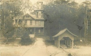 Boathouse Lake Shore Large Residence C-1910 RPPC Photo Postcard 20-2859