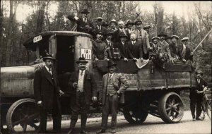 Early German TRUCK Men Accordion Crisp Real Photo Postcard c1910