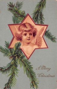 Christmas Greetings Angel Star Portrait Evergreen Pine Branches PFB PC AA72139