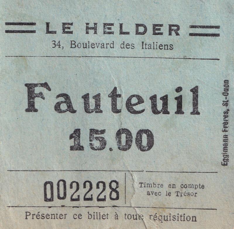 Le Helder Boulevard De Paris 1950s Ticket