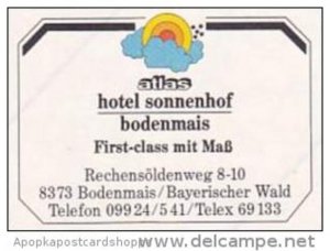 GERMANY BODENMAIS ATLAS HOTEL SONNENHOF VINTAGE LUGGAGE LABEL