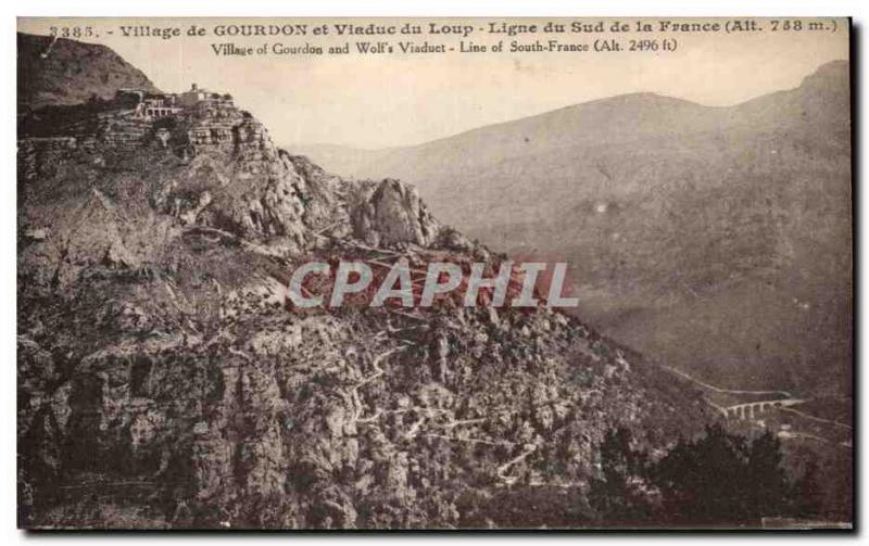 Old Postcard Village of Gourdon and Viaduct wolf Line South of France