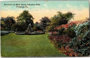 Fountain on Main Drive, Schenley Park, Pittsburgh PA c1912 Vintage Postcard P28