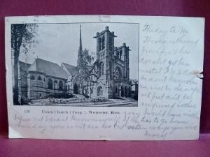 Old postcard  1905 Church Worcester, MA