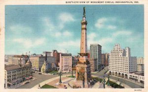 Indianapolis Indiana, 1935 Bird's-Eye View of Monument Circle, Vintage Postcard