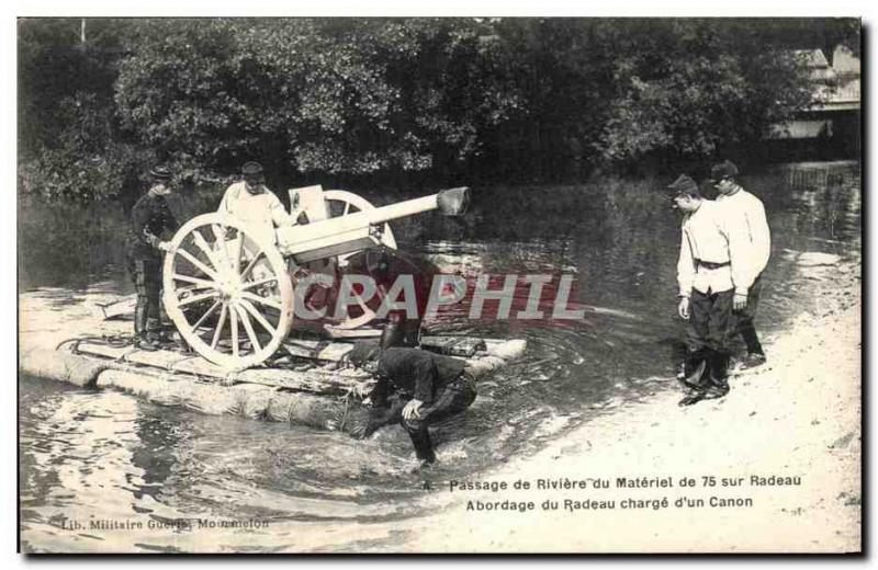 Old Postcard Crossing the River on Supplies Raft Boarding the raft load & # 3...