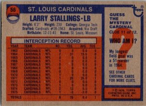 1976 Topps Football Card Larry Stallings St Louis Cardinals sk4293