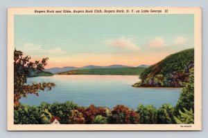 Rogers Rock and Slide Lake George New York NY UNP Unused Linen Postcard M7