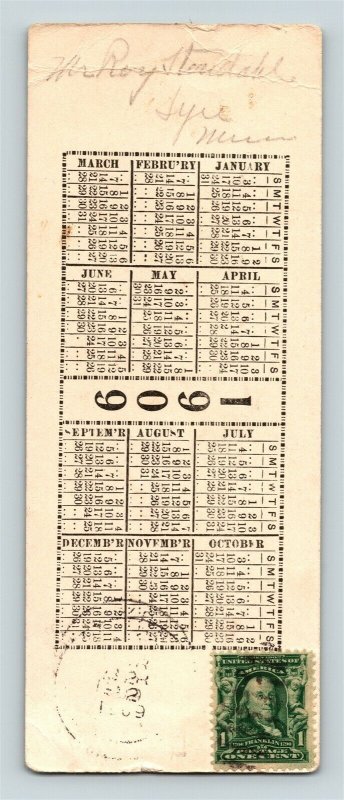 1909 Conrad's Coffee Calendar Bookmark Dutch Boy Girl Kissing Mailed Trade Card