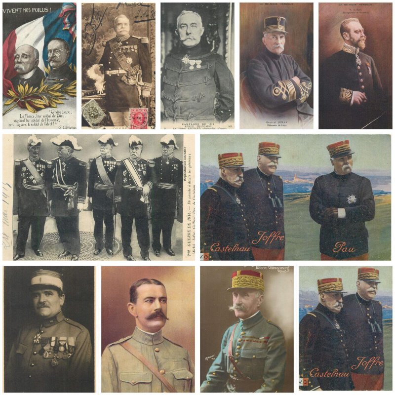 ww1 French & Belgian military characters leaders generals marshals postcards lot