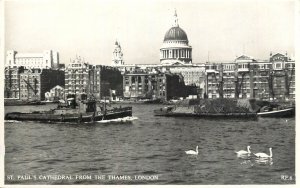 London Thames navigation & sailing St. Paul's  cathedral tugboat transport barge