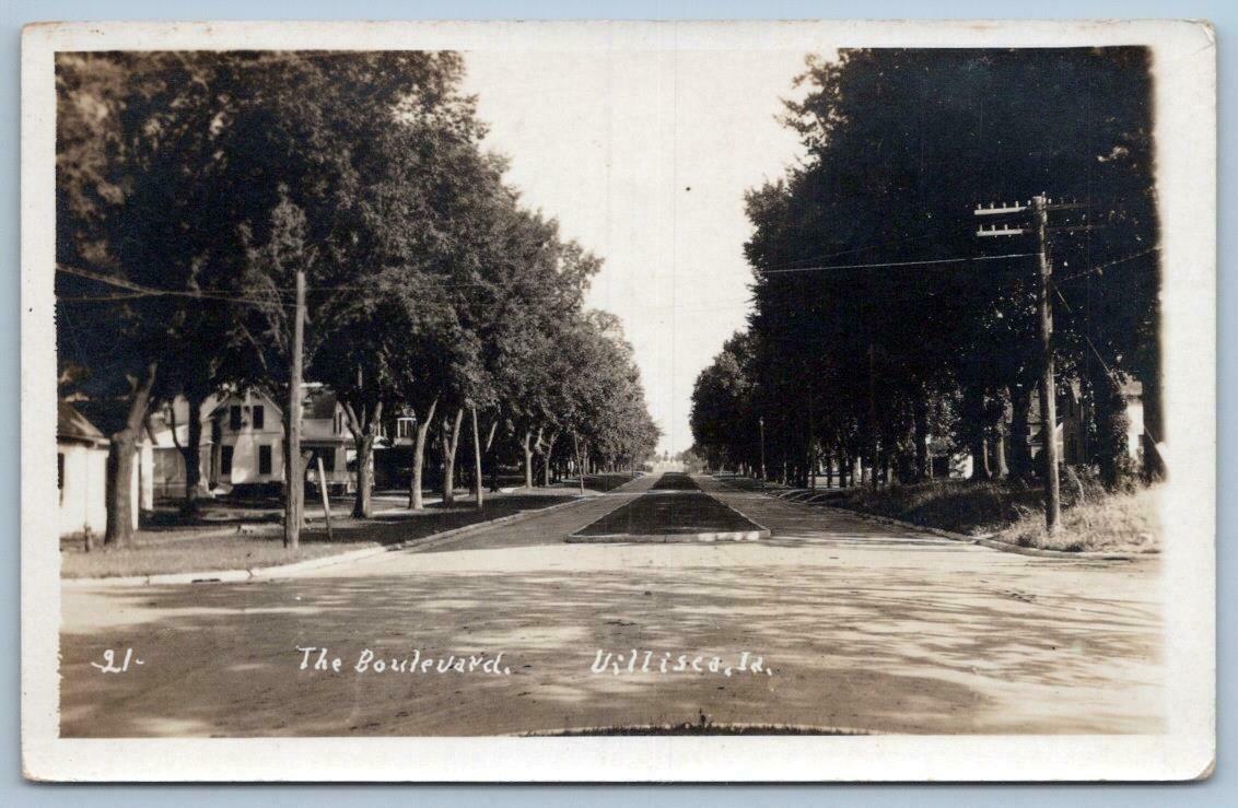 Rppc Villisca Iowa the Boulevard Street Scene Houses 1920'S Real Photo