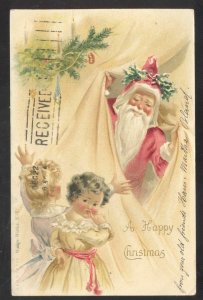 A MERRY CHRISTMAS SANTA CLAUS PINK ROBE CHILDREN 1904 VINTAGE POSTCARD