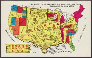 Texans Map of the USA Postcard