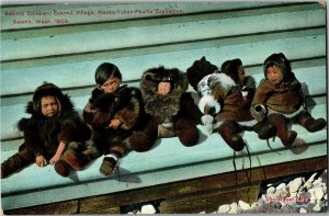 Children of Eskimo Village, Alaska-Yukon Expo, Seattle WA Vintage Postcard F35