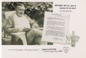 Ernest Hemingway Drinking Bellantine Ale Beer Advertising Postcard