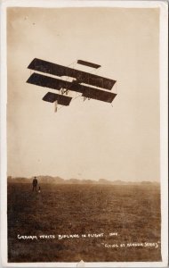 Grahame White Biplane in Flight Flying Hendon Series RPPC Postcard H24 *as is