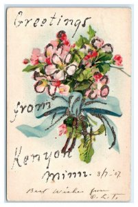 GREETINGS From KENYON, MN Minnesota ~ w/Flowers 1907 Goodhue County Postcard