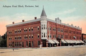 E38/ Rochester Indiana In Postcard c1915 Arlington Hotel Block