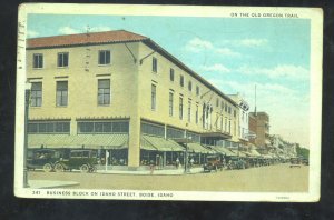 BOIXE IDAHO DOWNTOWN STREET SCENE THE OLD OREGON TRAIL VINTAGE POSTCARD