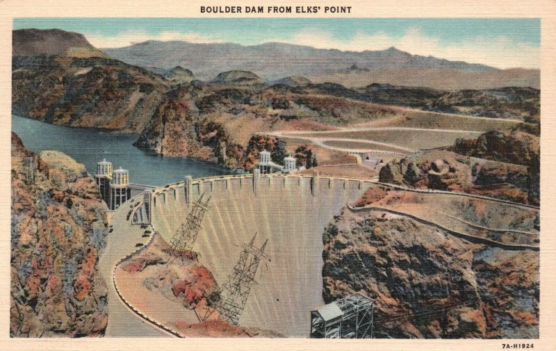 Vintage Postcard 1938 Boulder Dam From Elks Point Nevada NV