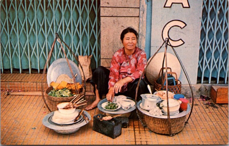 Postcard Sidewalk Restaurant Woman Cooking Hong Kong