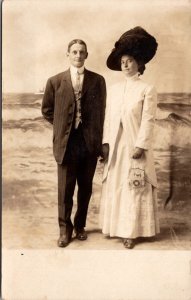 Real Photo Postcard Well Dressed Man and Woman Edith Hardenberg & N.N. Van Dyke