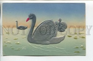 462165 Lovely Silver SWAN Lake Vintage postcard PFB #9520 EMBOSSED