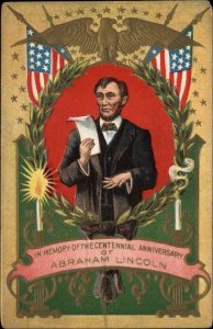 Abraham Lincoln Centennial American Flags Border c1910 Vintage Postcard