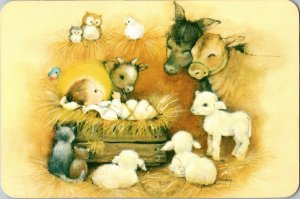 Vintage Continental Postcard Wishing you a joyous Christmas Cute Animals CD1