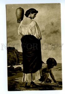 499267 FREUERBACH Wassertragerin Mother & Child near Sea Vintage postcard