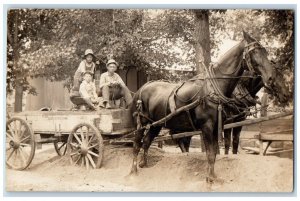 c1910's Rose Cottage Farm Horse Team Wagon Ohio OH RPPC Photo Postcard