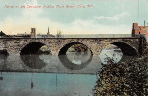 J71/ Kent Ohio Postcard c1910 Cuyahoga River Bridge Arch Sunset 80