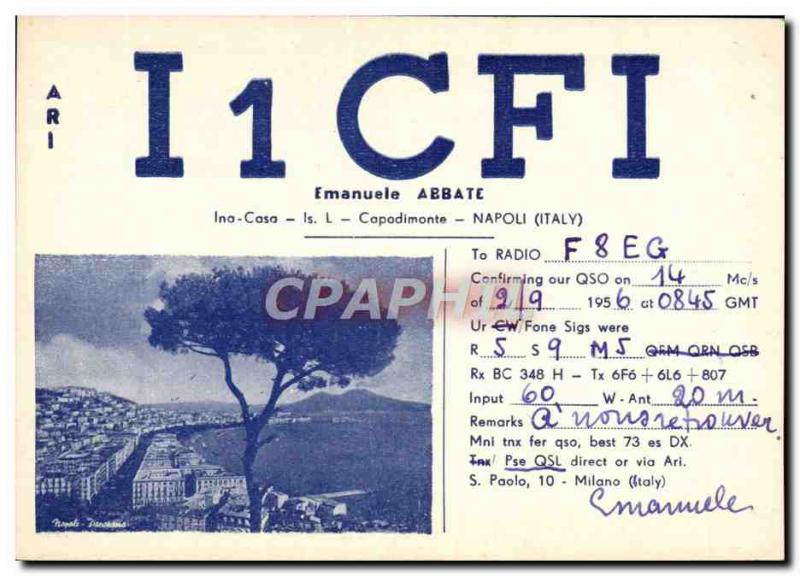 Postcard Old Telegraphie I1CFI Emanuele Abbate Napoli Italy