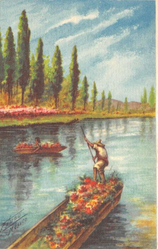 MEXICO 1940s Postcard Xochimilco by F.Lugo