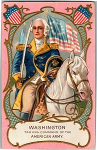 Washington Taking Command of American Army Embossed Vintage Postcard D70