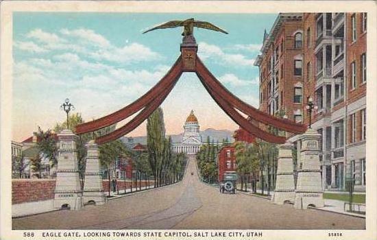 Utah Salt Lake City Eagle Gate looking Towards State Capitol