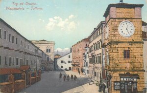 Montenegro Kotor Cattaro Trg od Oruzja market square clock vintage postcard 