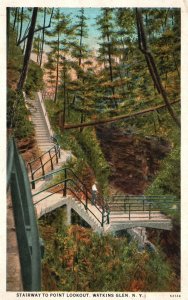 Vintage Postcard 1929 Stairway To Point Lookout Garden Watkins Glen New York NY