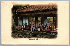 Postcard Japan c1900s Geishas Tea House Girls in Kimonos M. Ettlinger & Co 4224