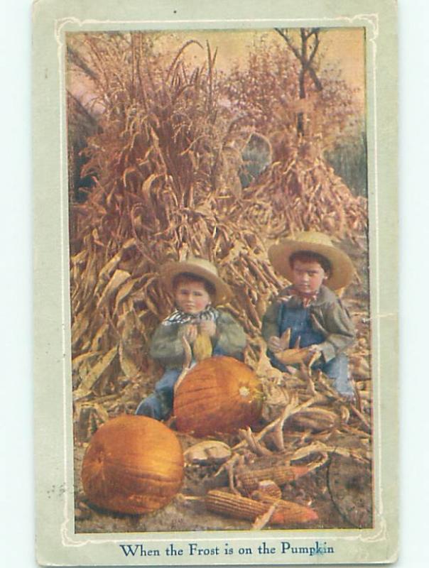 Pre-Linen halloween KIDS AT HALLOWEEN TIME - WHEN FROST IS ON THE PUMPKIN W7222