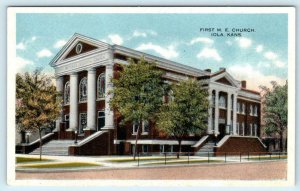 IOLA, Kansas KS ~ FIRST M.E. CHURCH Allen County c1910s-20s  Postcard