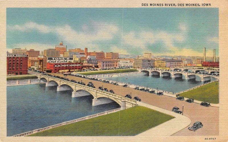 DES MOINES, Iowa IA   AERIAL VIEW~RIVER BRIDGE~DES MOINES BUILDING *3* Postcards